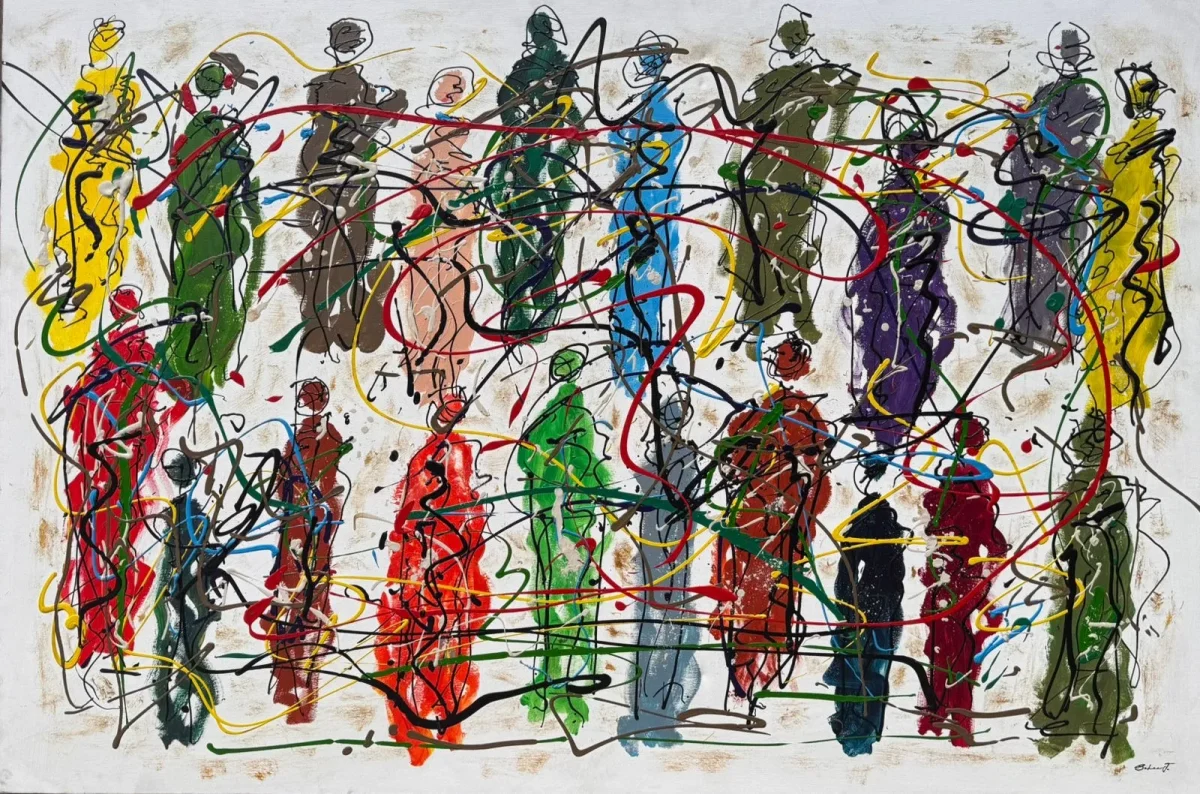 Electric Assembly by Bahaa Jawhari — Acrylic on Canvas, 100×150cm