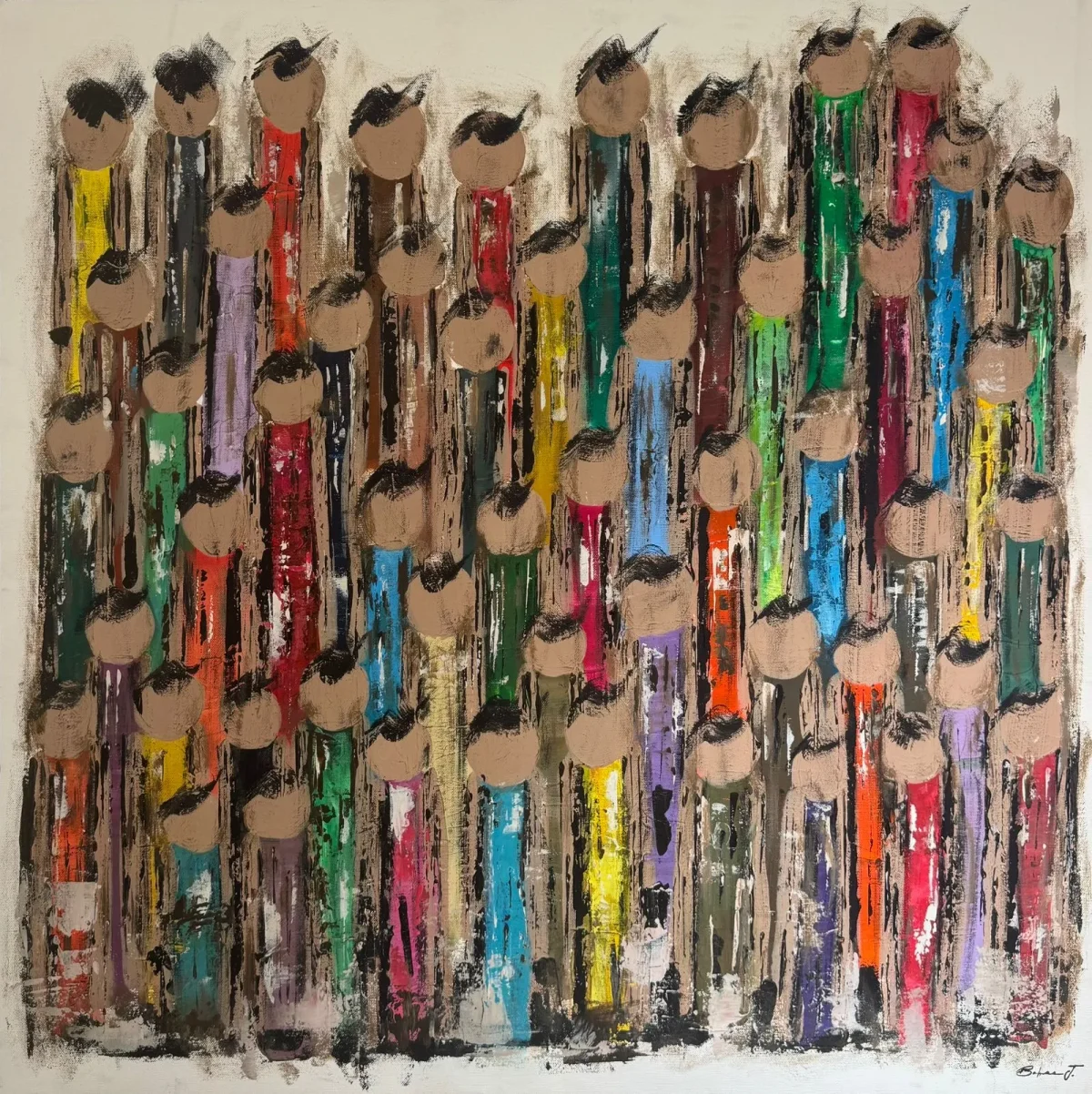 The Weight of Silence by Bahaa Jawhari — Acrylic on Canvas, 90×90cm